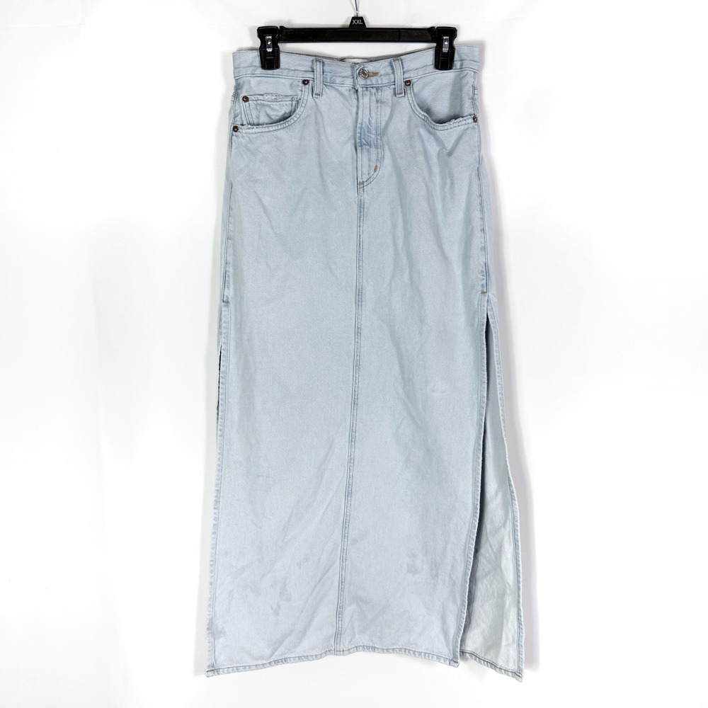 AGOLDE Astrid Slice Denim Maxi Skirt Light Blue High Rise Side Slits Women Sz 26 - Picture 6 of 14